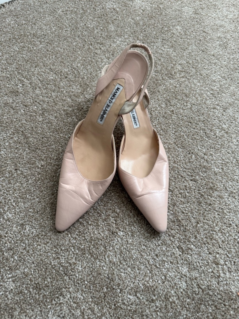 Manolo Blahnik Slingback Leather Heels, Size 40 Europe